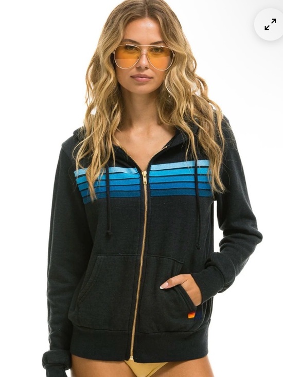 Aviator Nation Black Zip-Up Hoodie with Blue Gradient Stripes - Picture 4 of 5